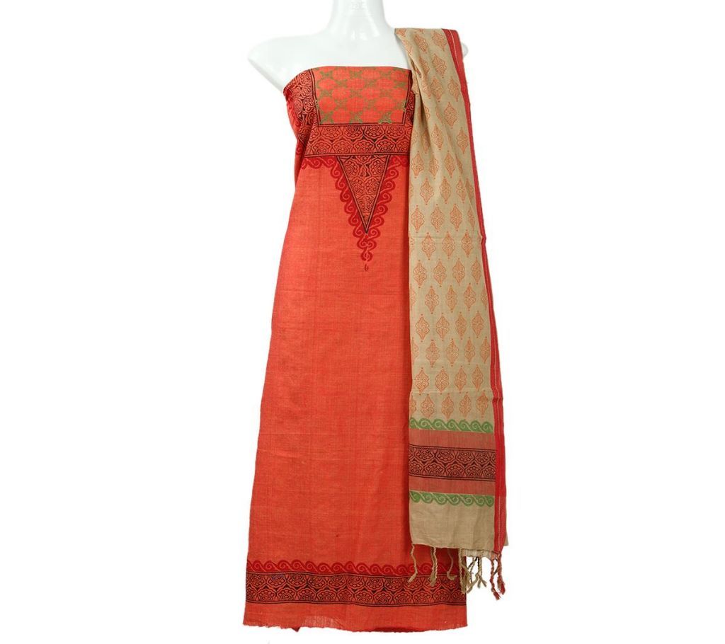 Unstitched Block Print Handloom Cotton Three Pcs