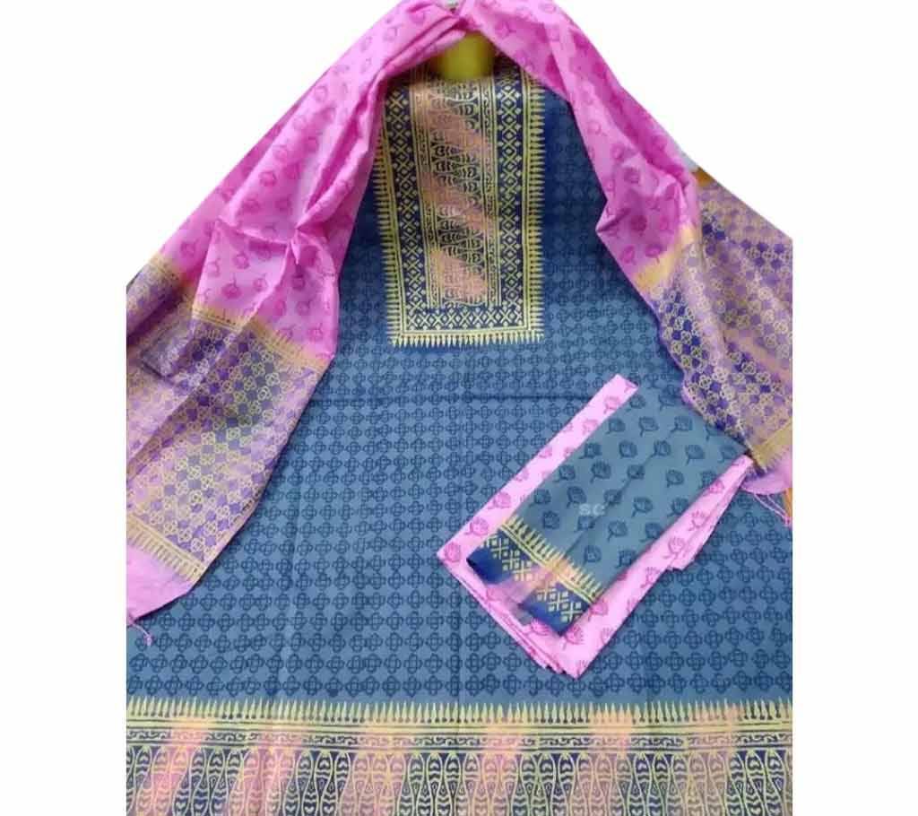 Unstitched Deshi Cotton Salowar Kamiz Three Piece Dress 