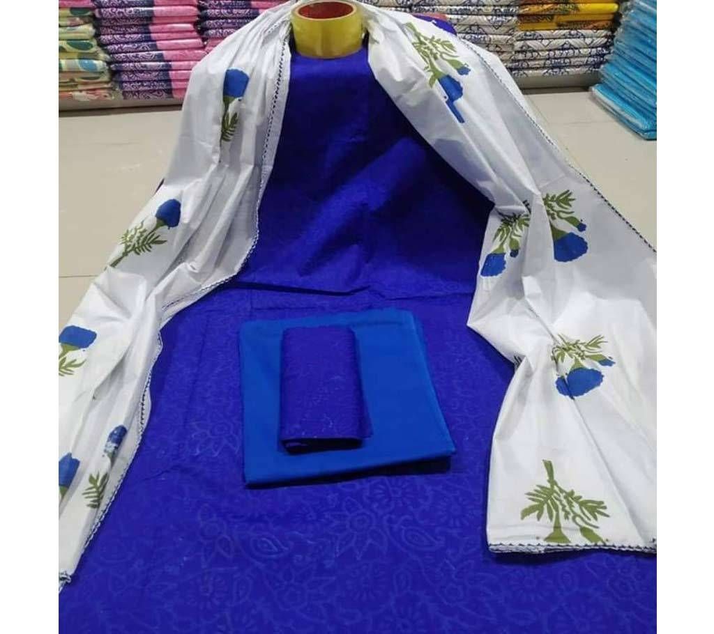 Unstitched Deshi Cotton Block 3Piece with Shuti Orna