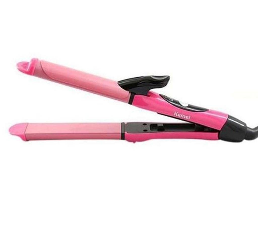Kemei 2 In 1 Hair Straightener And Curler - Pink