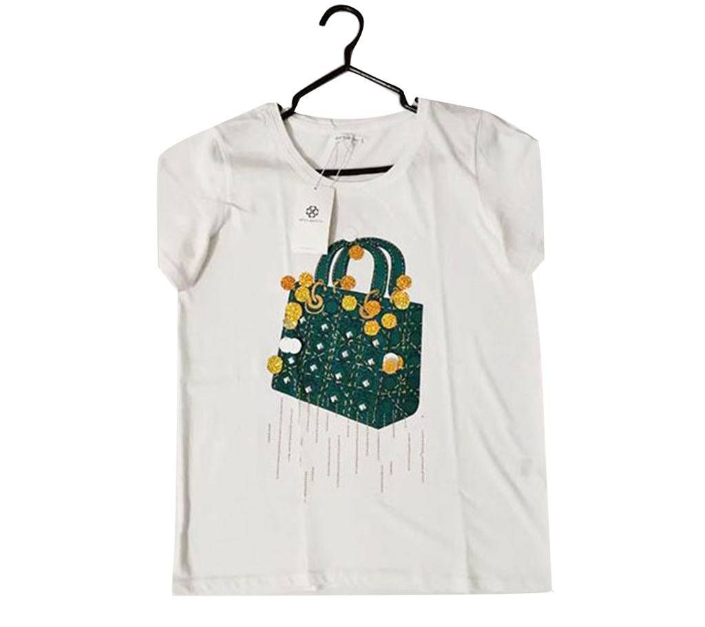 Expensive Ladies T-Shirt Foil Print and Gold Sequens 100%Cotton