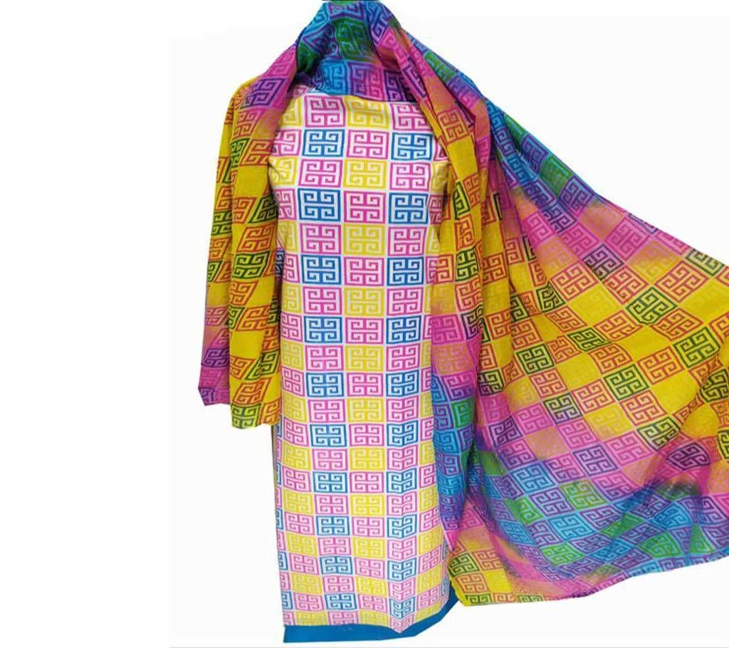 Unstitched Multi Color Cotton screen Printed Salwar Kameez