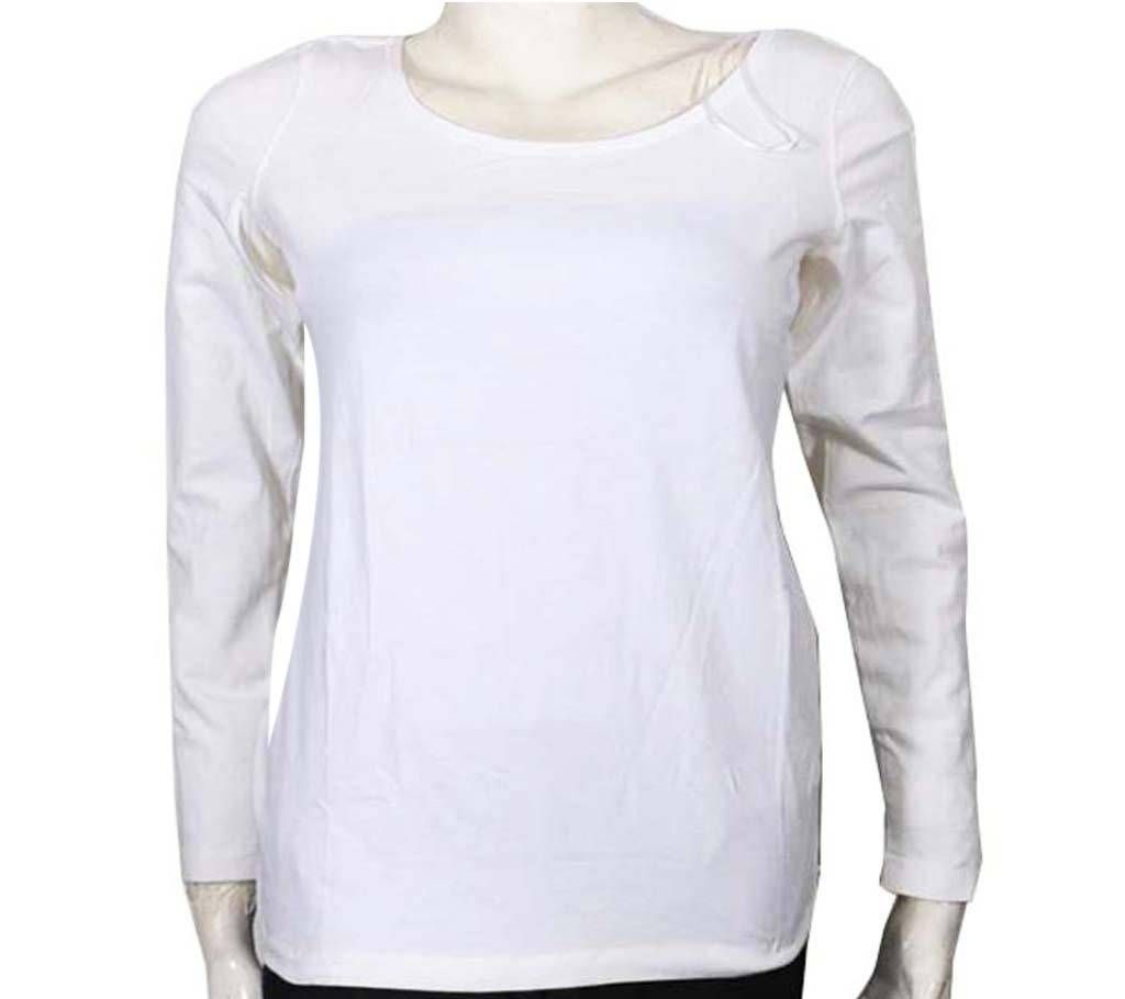 White Full sleeve cotton T-shirt for women