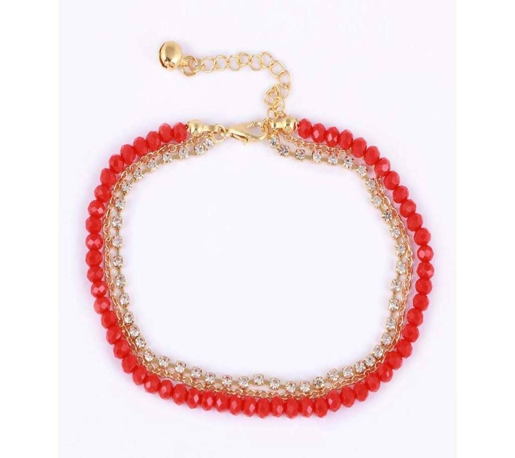 Golden And Red Metal Anklet (Payel) For Women