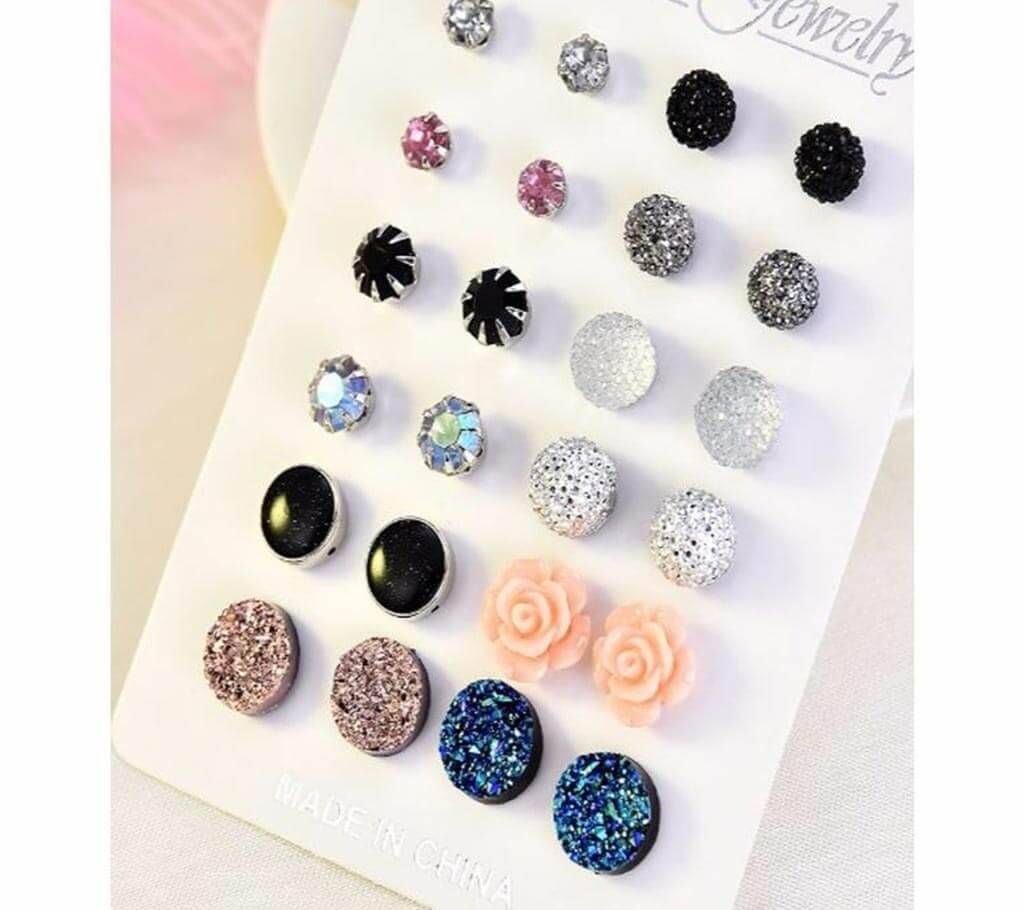 12 pairs/set Crystal Stud Earring For  Women