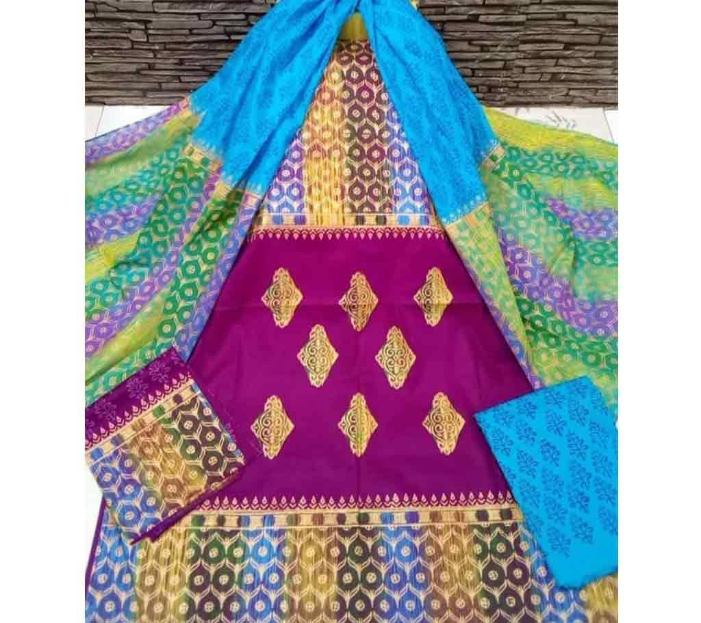Deshi Cotton Unstitched Screen Printed 3Pcs - C72 - MHG