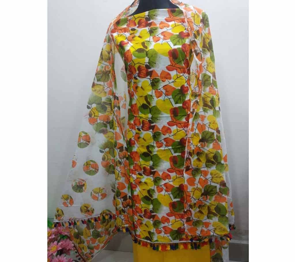  Unstitched Skin Print Salwar Kamiz Leaf Printed Three Piece 