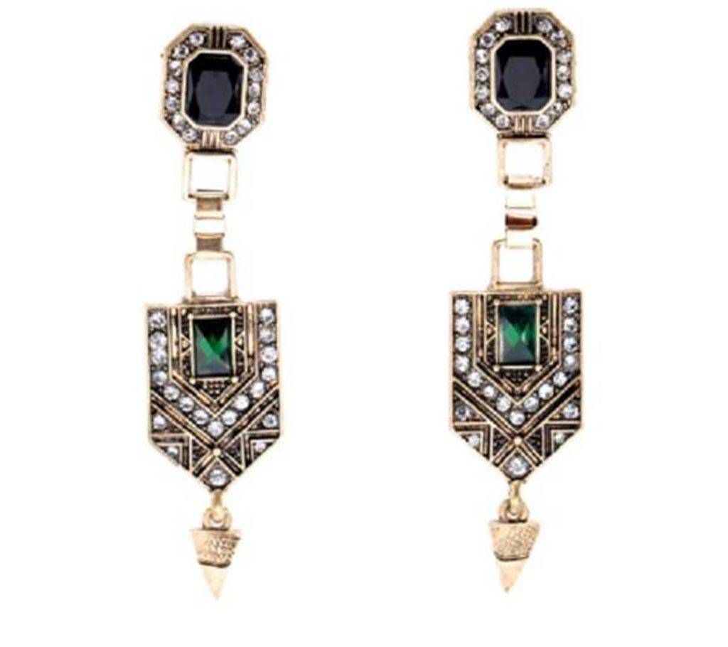 Green Crystal Long Drop Earrings
