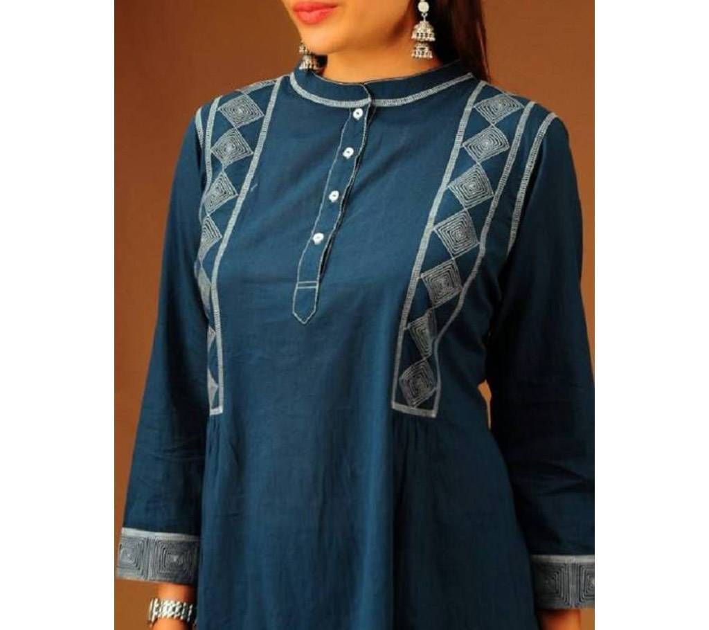 Indigo Band Collar Semi Ready Kurti 332