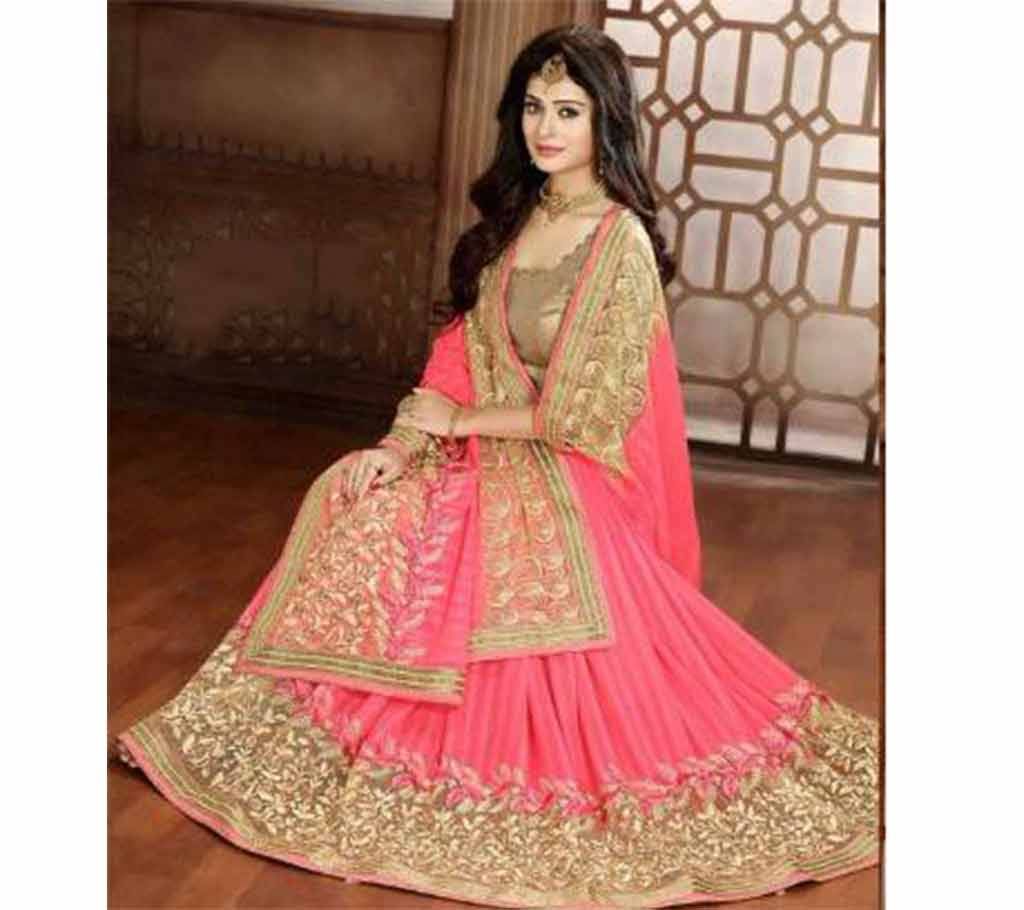 High Quality Embroidery Pink Color Georgette Saree