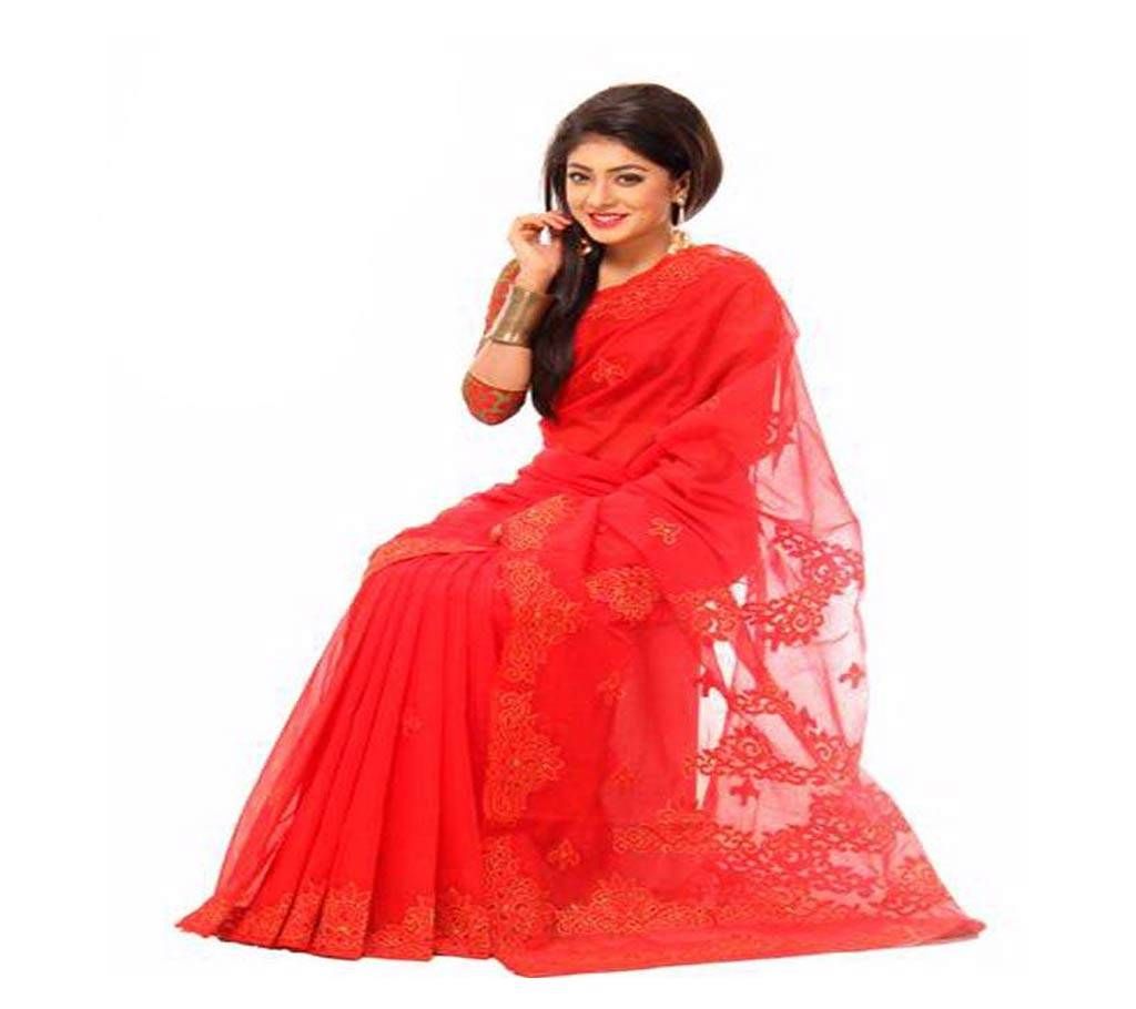Pure Muslin Silk Hand Embroidery & Cutwork Sharee