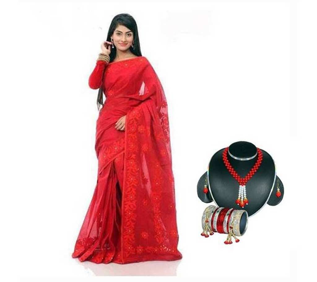 Boishakhi pure moslin silk saree + Necklace Set Combo