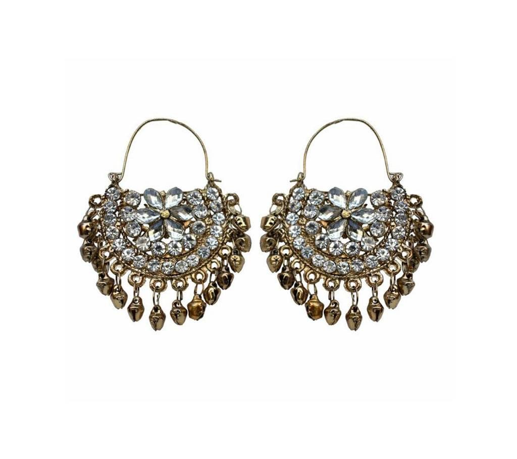 Antique Gold Plated Diamond Cut Stone Settings Earrings 