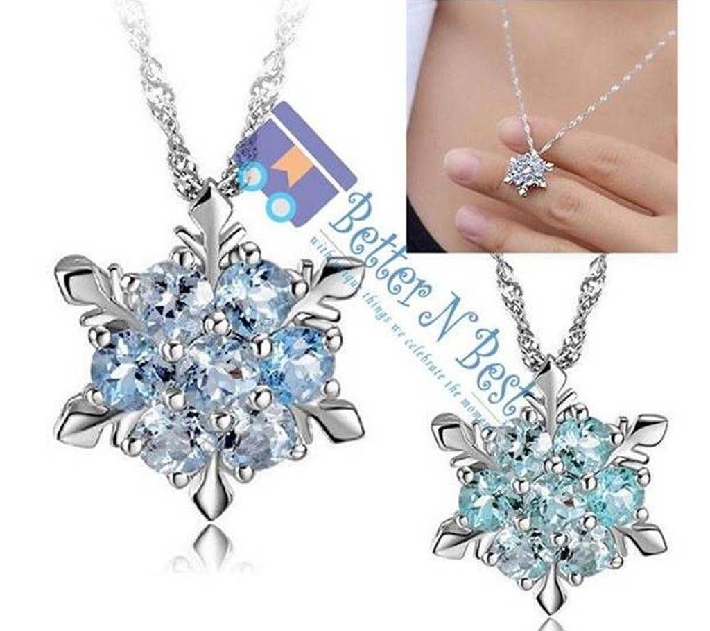 Fashion Blue Crystal Snow Flower Pendant 