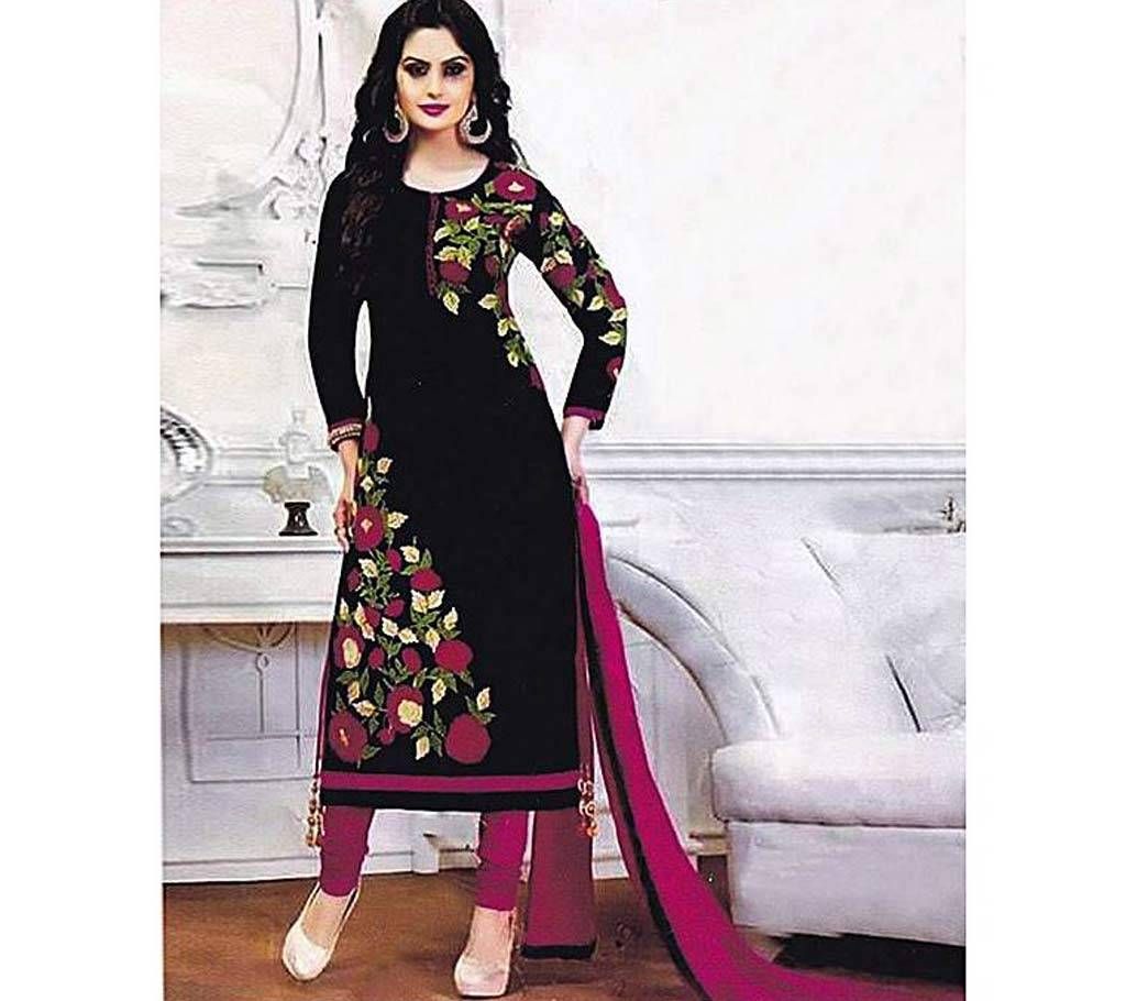Unstitched Black Cotton Salwar kameez For Women (Copy)