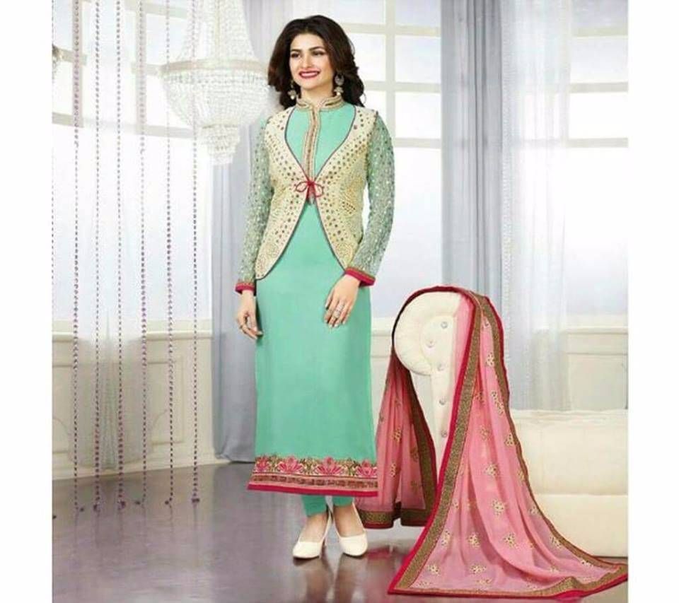 Unstitched Indian replica embroidery three piece 