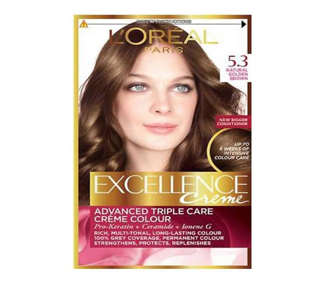L'Oréal Excellence Creme Hair Dye, 5.3  Natural Golden Brown Color - UK 