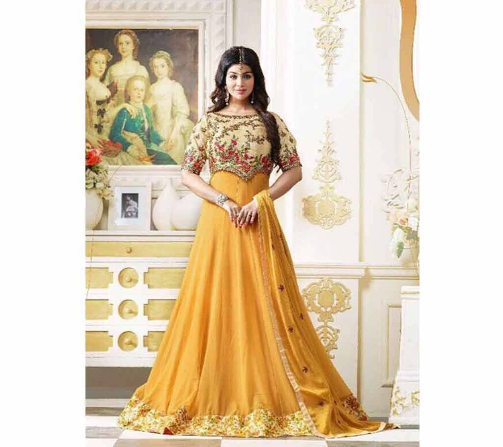 Semi-sticked Indian Georgette Embroidery Three-piece - Copy