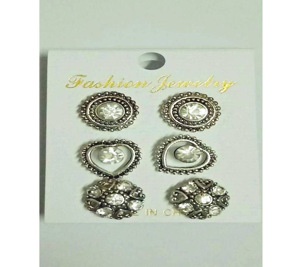 3 in 1 Set Silver Stone Setting Earring