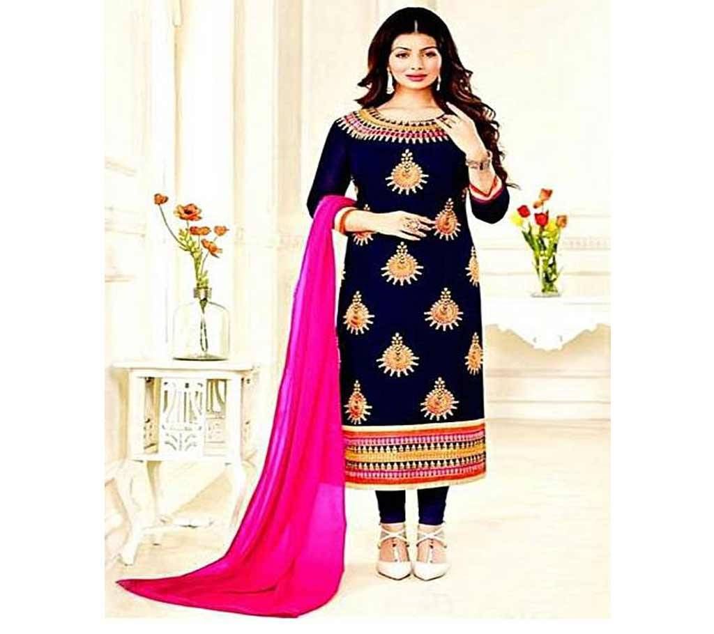 un stitched navy blue cotton block printed salwar kameez 