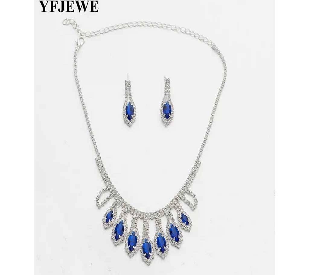CZ Diamond cut Blue Stone Necklace Set