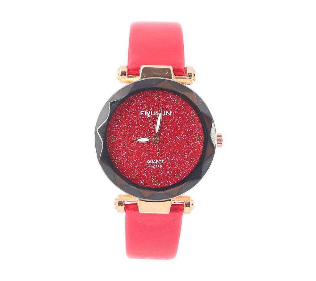 Synthetic Leather Analog Watch for Women - Red