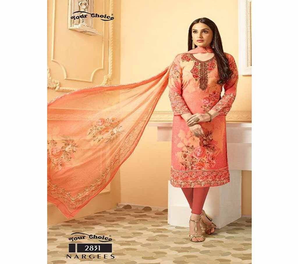 Unstitched Georgette Digital Printed Embroidery Three Piece 
