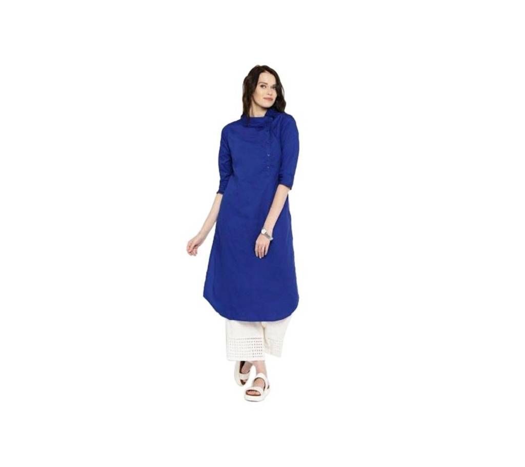 Royal Blue Linen Kurti for Women (Tailor Made) - Solid Pathani Kurta
