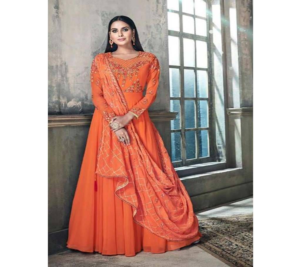 Hansa Husna Libas - Orange Semi Stitched GEORGETTE Long Suit