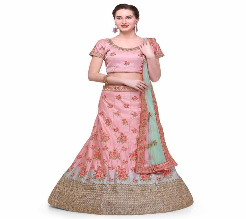 Unstitched Silk Satin Embroidered Lehenga Choli 4