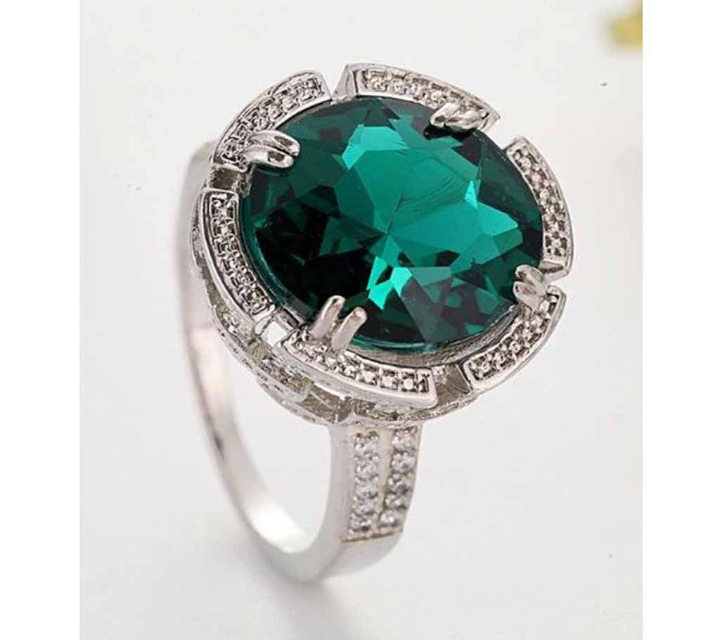 Luxury Round Green Stone Charm Silver Color Crystal Rings Bague for Women Anniversary Wedding Jewelry(Size o7)