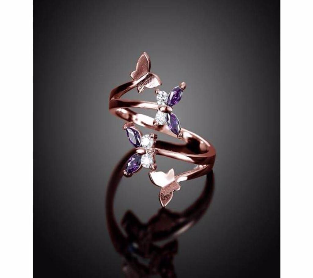 Adjustable Rings with Butterfly Purple Stone