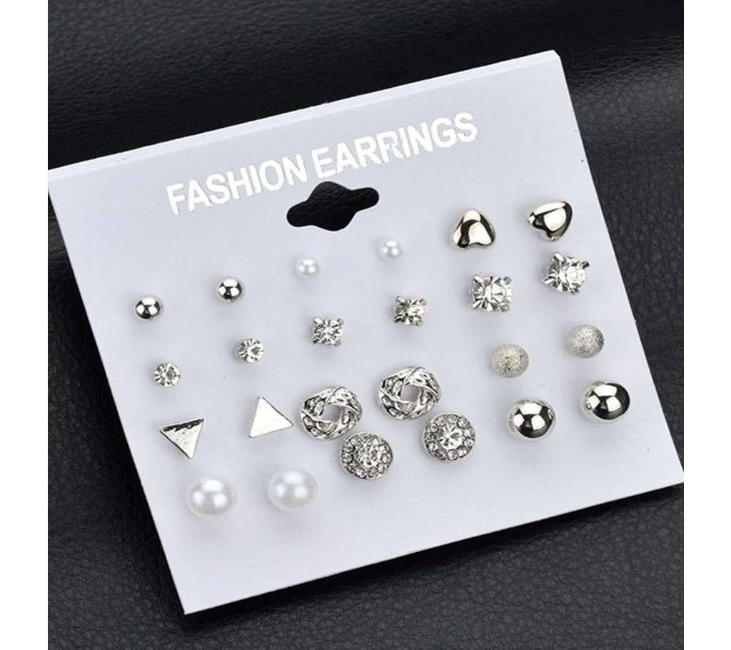 12 Pairs Earring Set - Silver