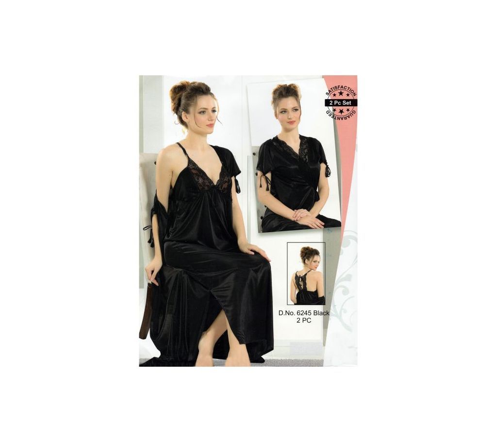 Fashionable Two Part Nighty-6245 Black