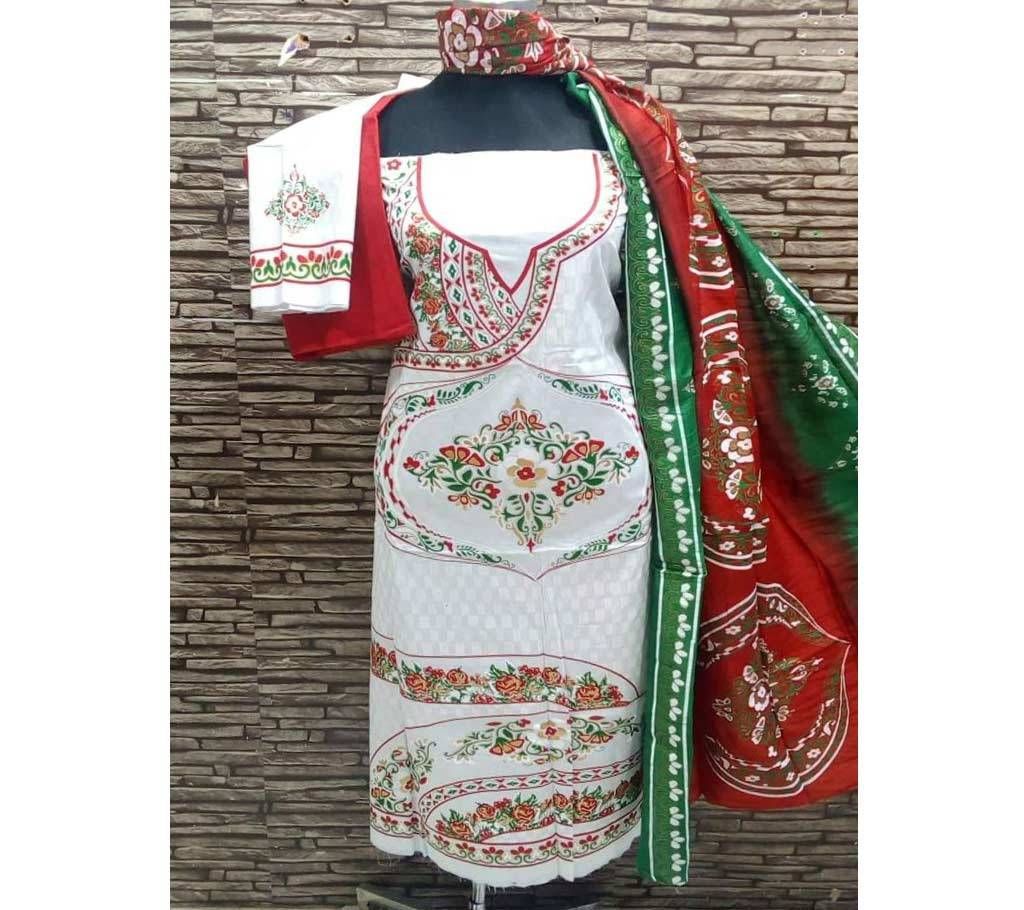 Unstitched White Color Cotton screen Printed Salwar Kameez for Women