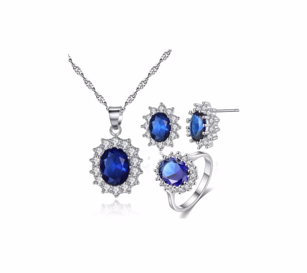 Cubic Crystel Zircon jewellery Set(Necklace+Ring+Earrings)