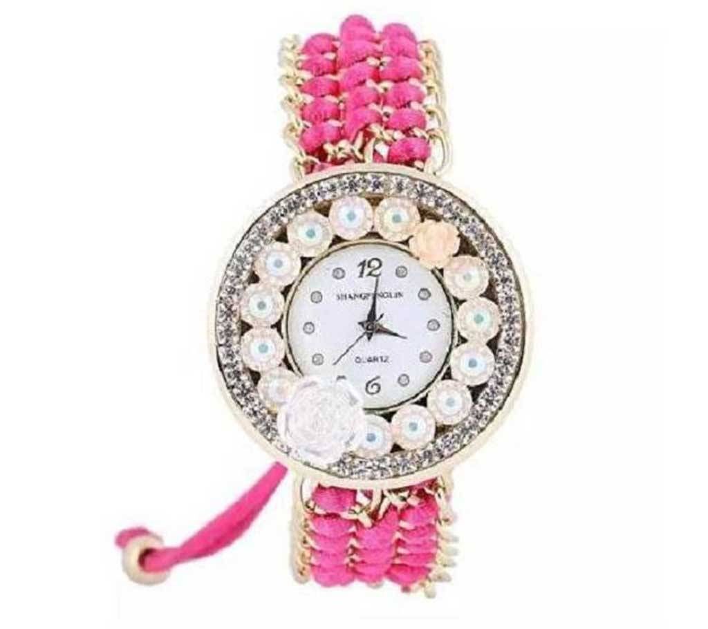 STAINLESS STEEL ANALOUG WATCH FOR WOMEN-PINK