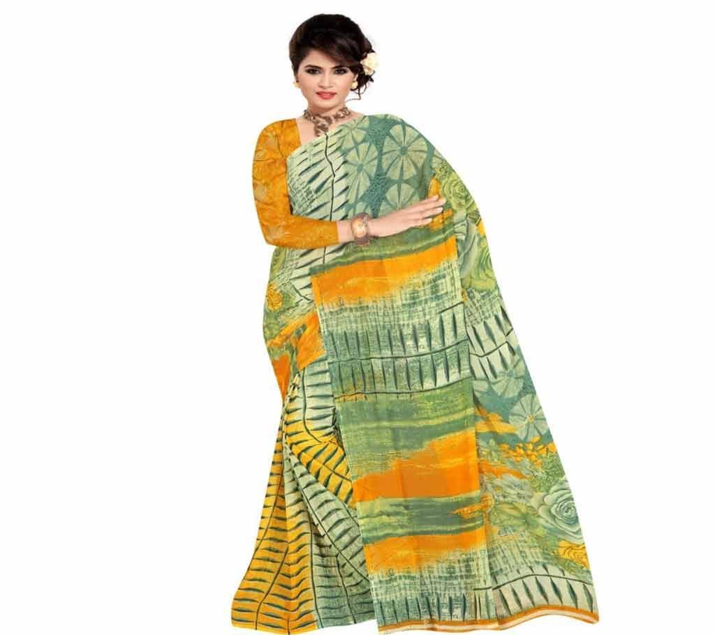Indian Dark Olive Green And Orange Silk Printed saree For  women (Copy)
