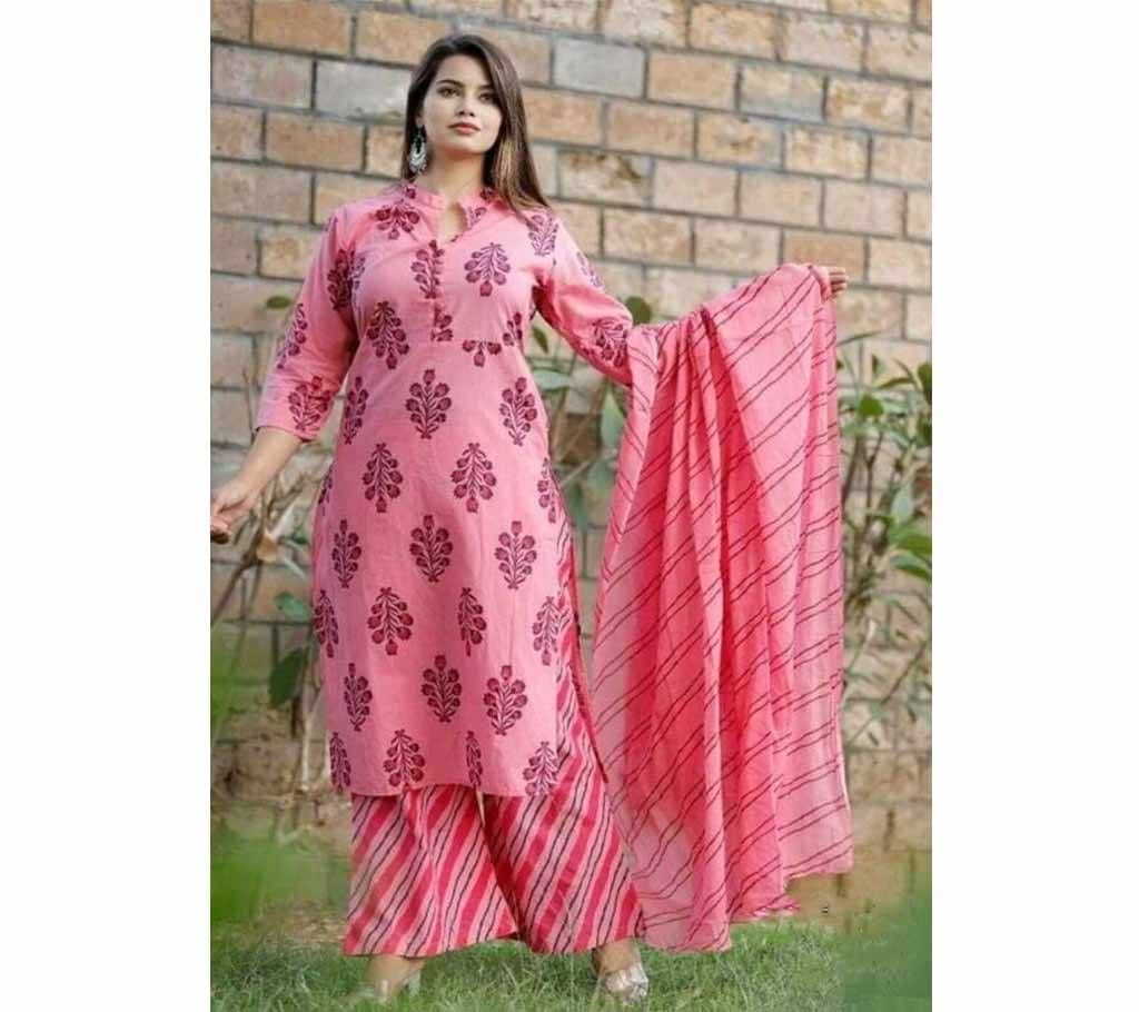  Pink Block Printed 3 pieces Salwar Kameez for Women
