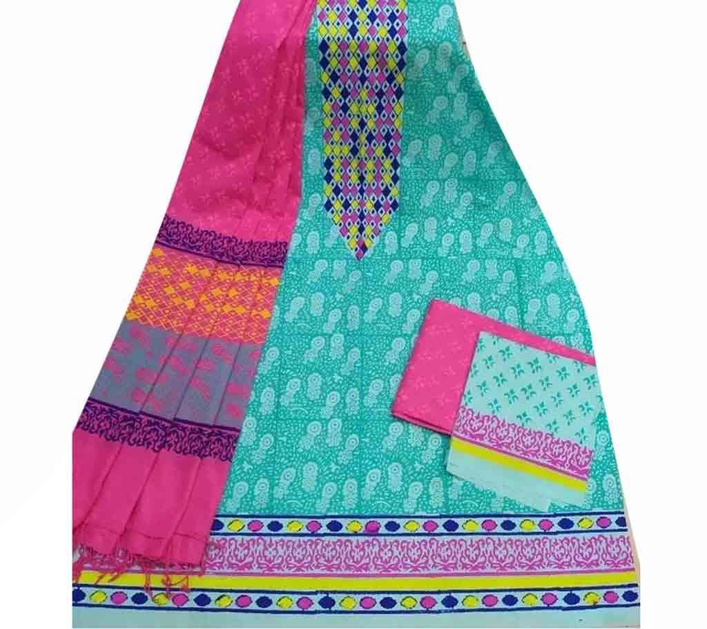 Block Unstitched Rajdhani Voyel 3Pcs 