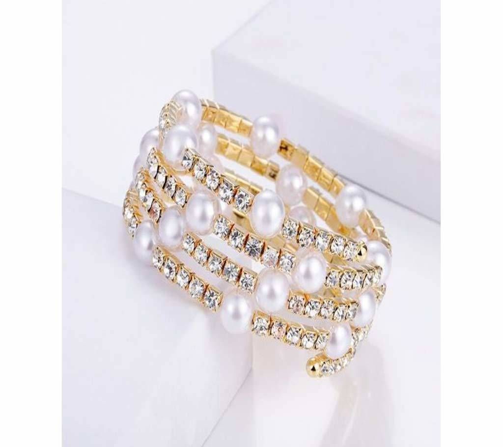 Adjustable Stainless Steel Multi-layer Imitation Crystal Pearl Bracelets
