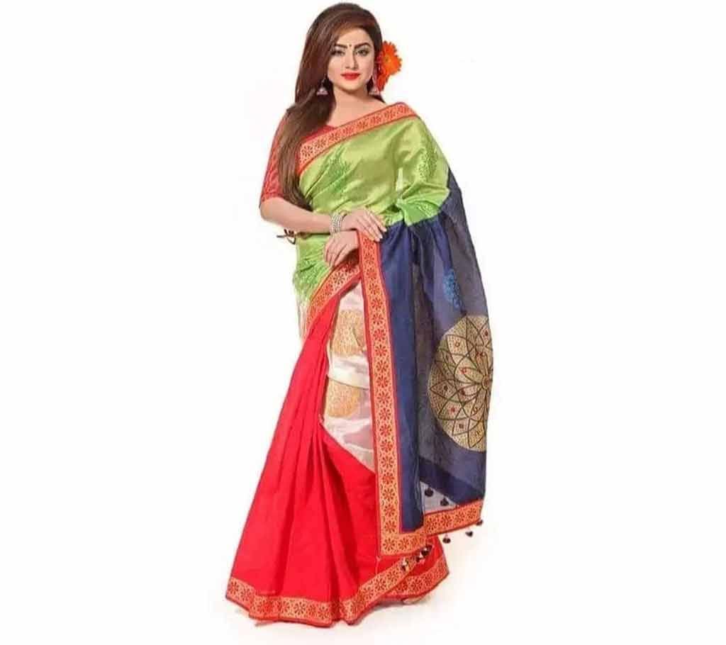 Digital Printed Half Silk Saree with Blouse Piece For Women-11