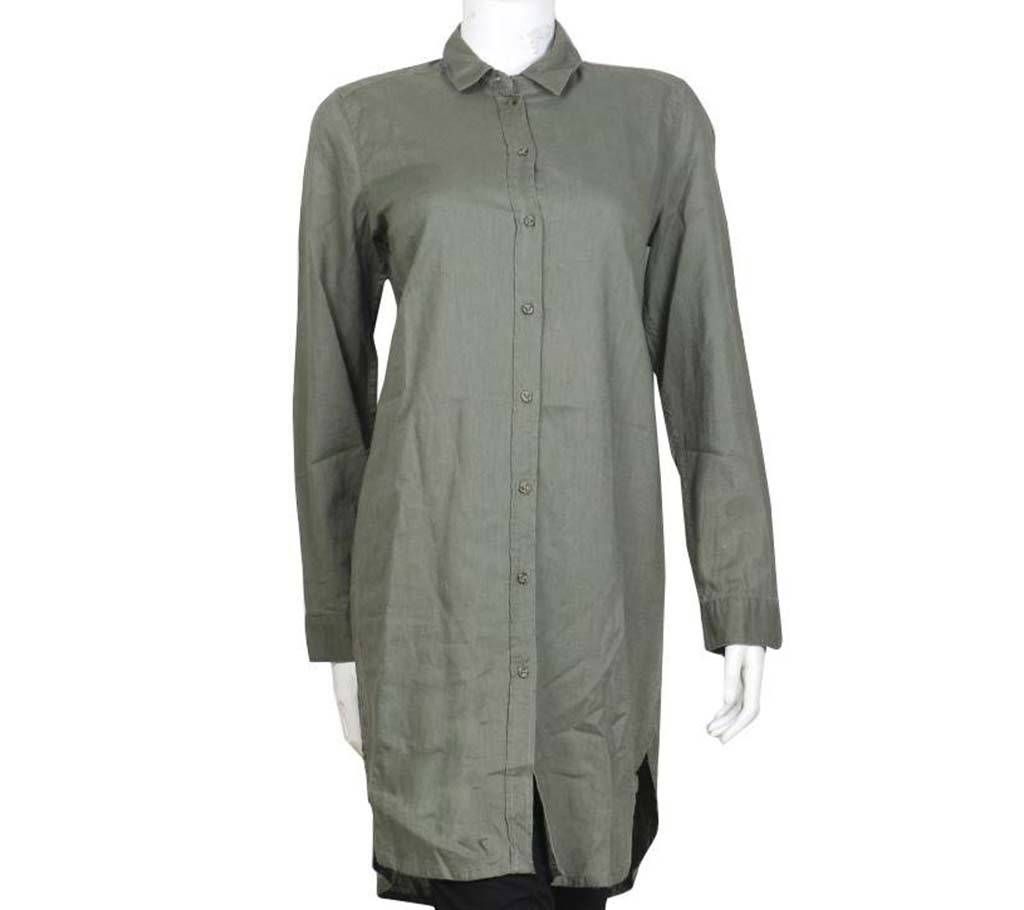 Lady's Solid Color Full-Sleeve Cotton Shirt