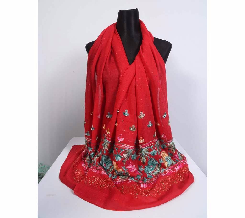 Maroon Cotton Stone Worked Hijab