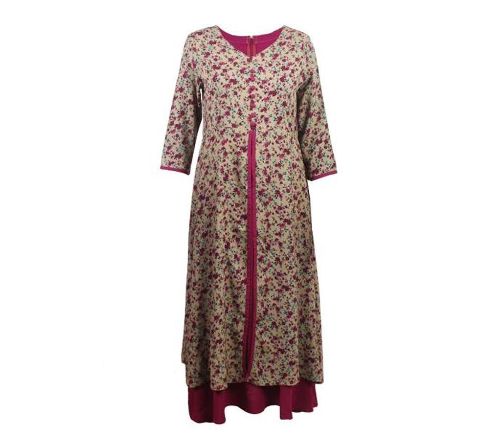 AOP Green Printed Double Layard Anarkali