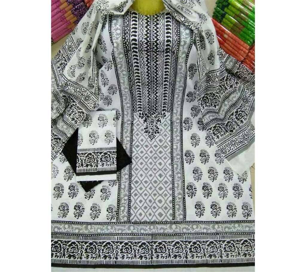 unstitched block printed cotton 3 piece