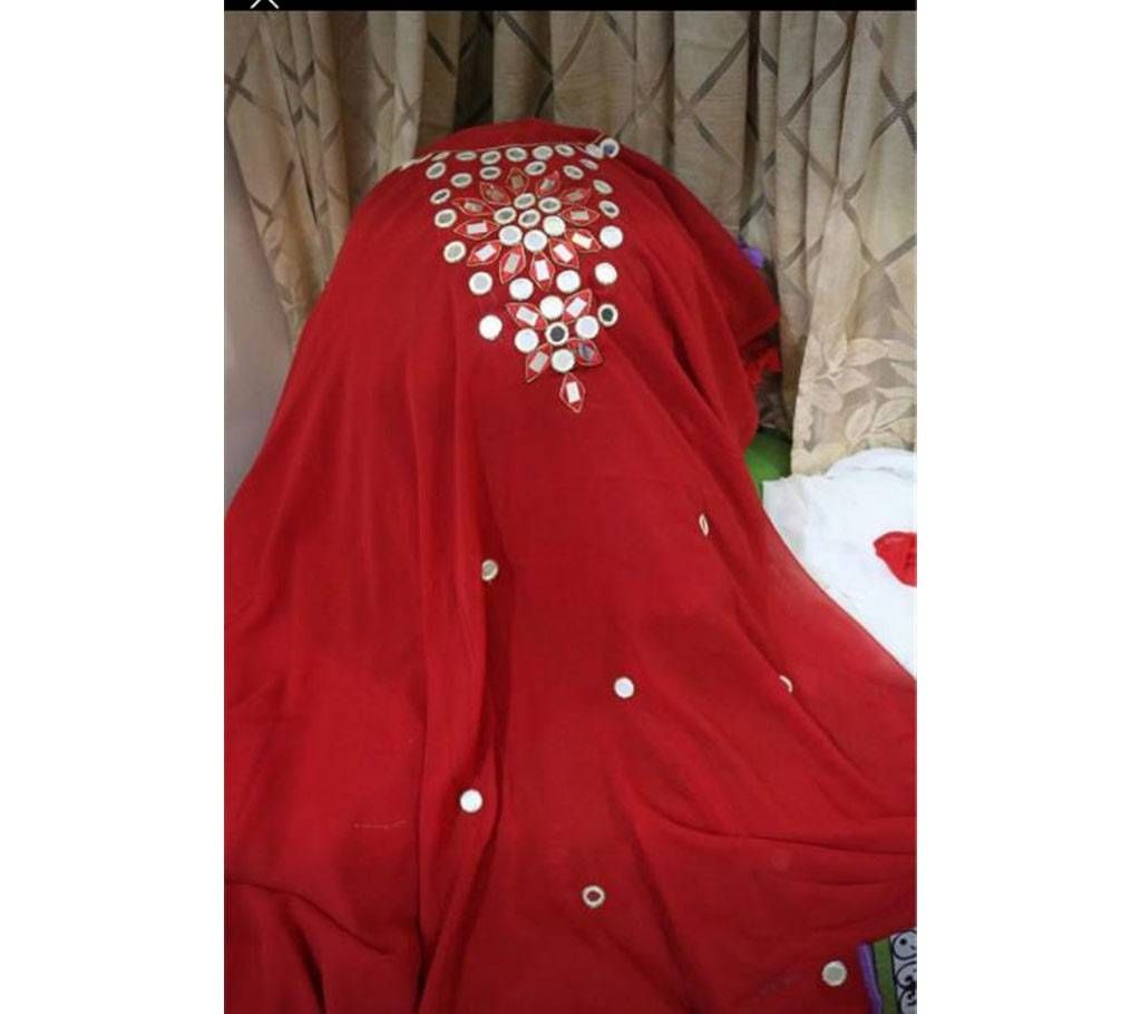 Unstitched Georgette Embroidery Red Color Mirror Work Kameez