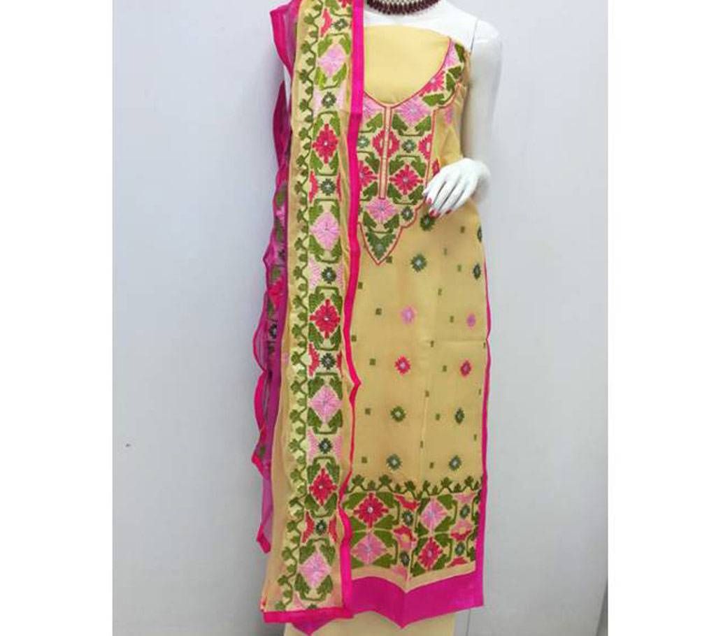 Unstitched Jamdani Design Cotton Embroidery Three Piece