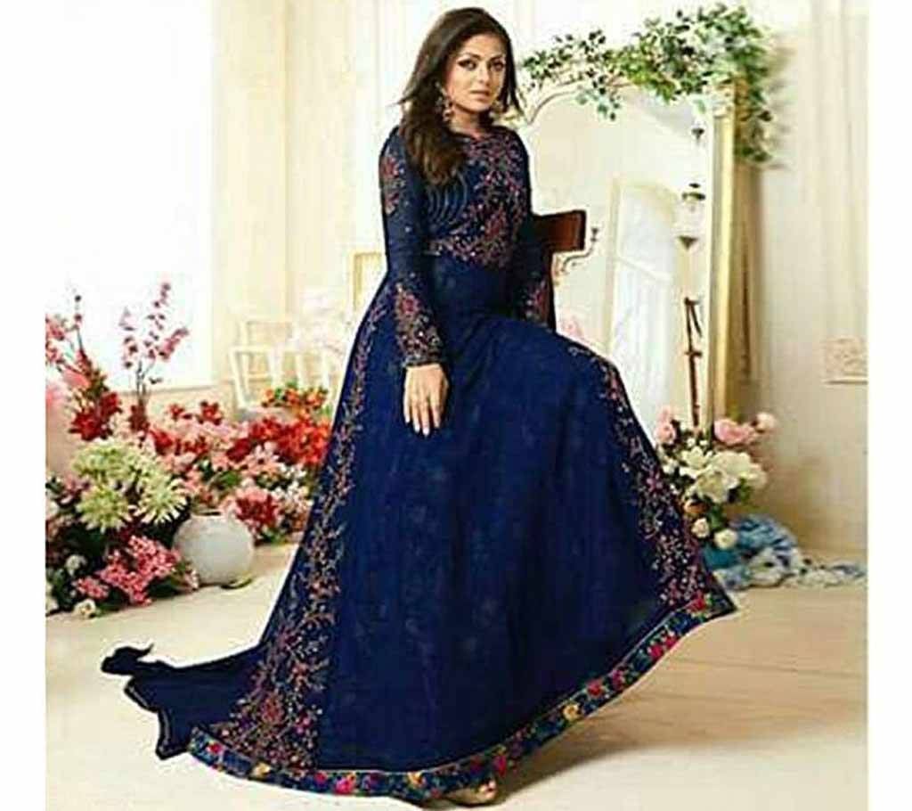 Unstitched Navy Blue Embroidery Georgette Gown