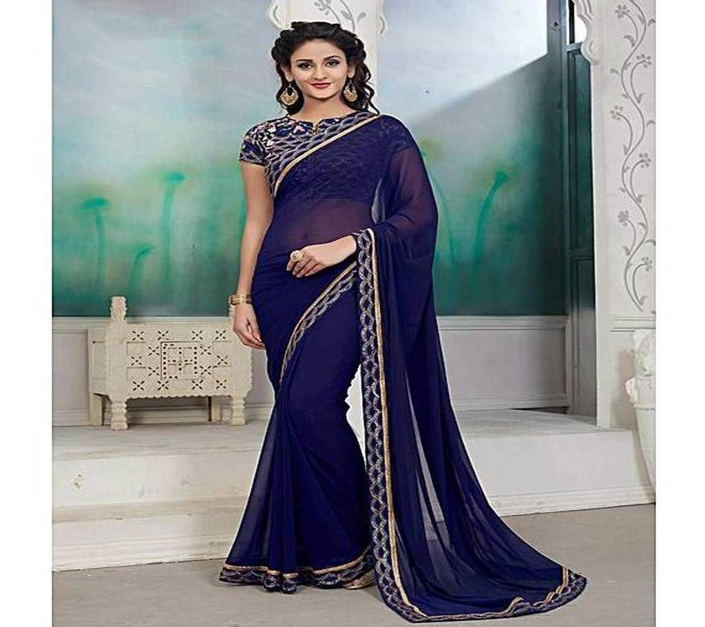Pink Cats Navy Blue Georgette Designer Party Wear Saree